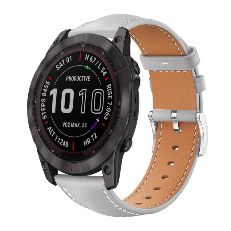 xDfind Flat Head Black Shark Fine Grain Leather Watch Band, For Garmin Fenix 8/7X/6X/5X 26mm 22mm