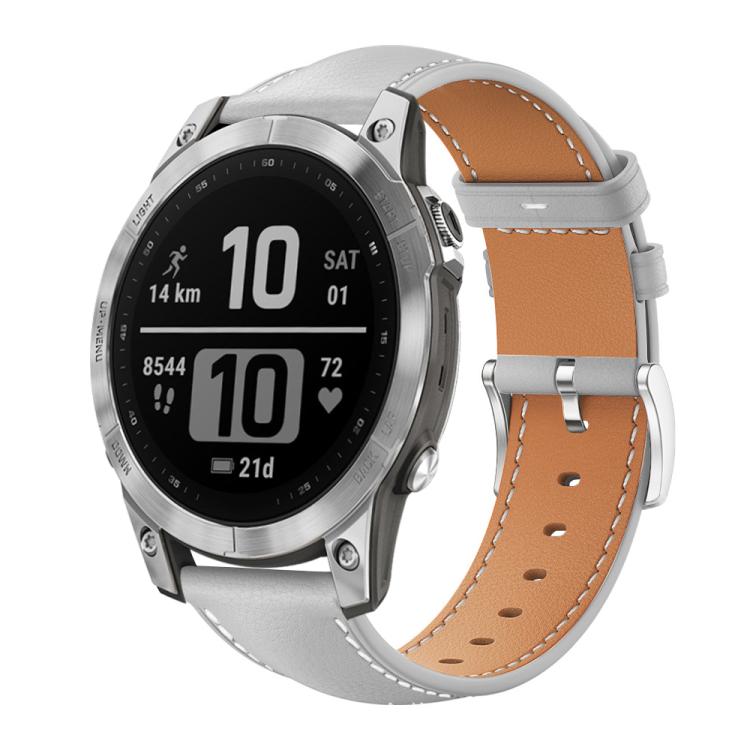 xDfind Flat Head Black Shark Fine Grain Leather Watch Band, For Garmin Fenix 8/7/6/5 22mm 20mm
