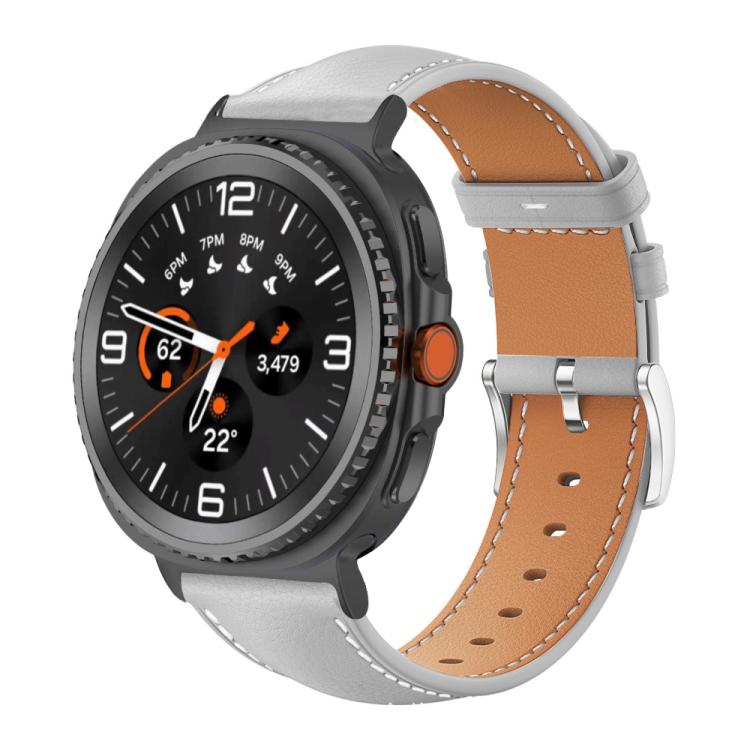 xDfind Flat Head Black Shark Fine Grain Leather Watch Band, For Samsung Galaxy Watch8 / Watch8 Classic