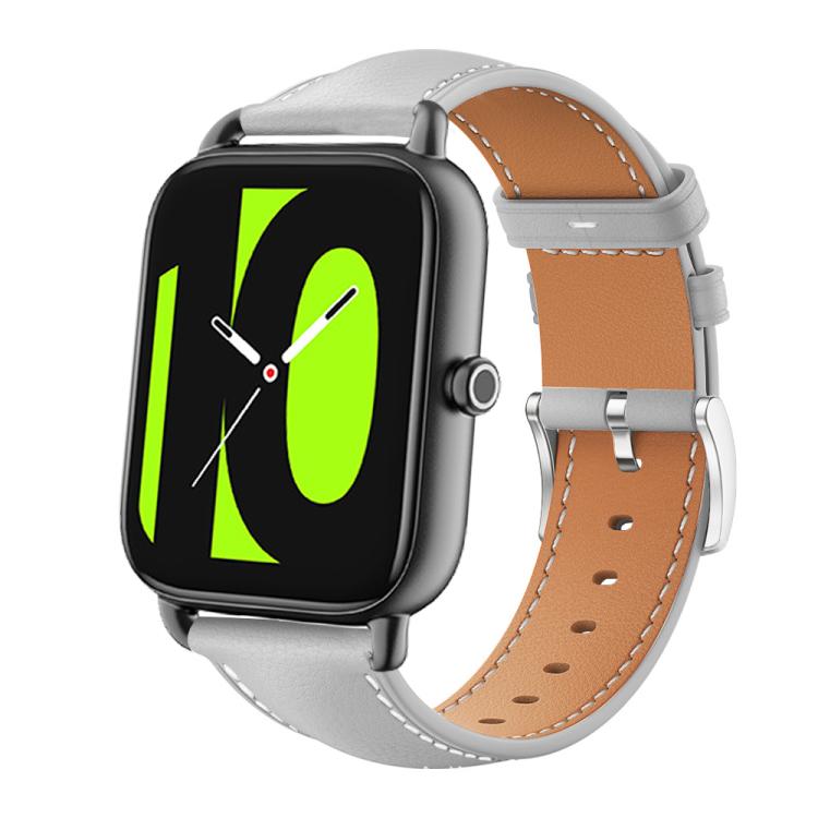 xDfind Flat Head Black Shark Fine Grain Leather Watch Band, 20mm For Xiaomi Haylou RS4 Plus LS11 / LS12