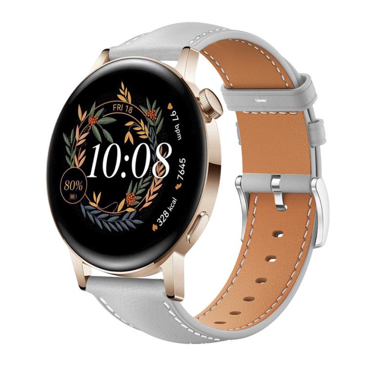 xDfind Flat Head Black Shark Fine Grain Leather Watch Band, 20mm For Huawei Watch GT 4 / GT 3 / GT 2