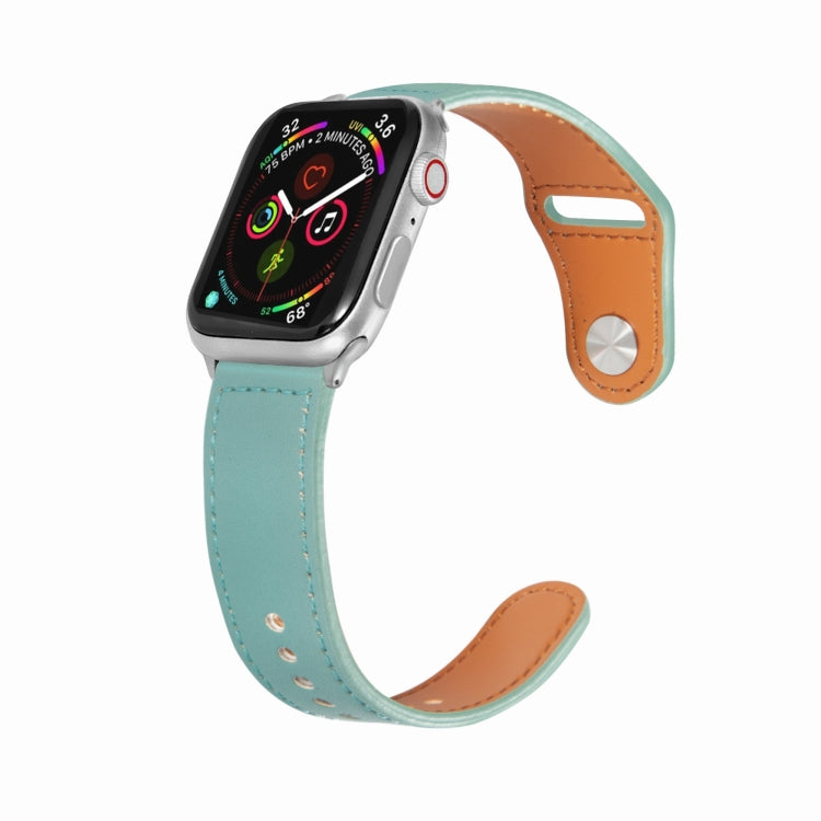 Nail Silver Buckle Leather Watch Band For Apple Watch Series, 7 41mm / 6&SE&5&4 40mm / 3&2&1 38mm