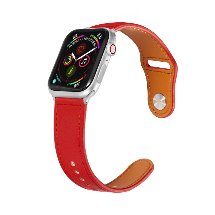 Nail Silver Buckle Leather Watch Band For Apple Watch Series, 7 41mm / 6&SE&5&4 40mm / 3&2&1 38mm