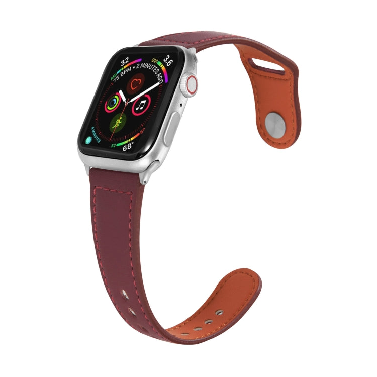 Nail Silver Buckle Leather Watch Band For Apple Watch Series, 7 41mm / 6&SE&5&4 40mm / 3&2&1 38mm