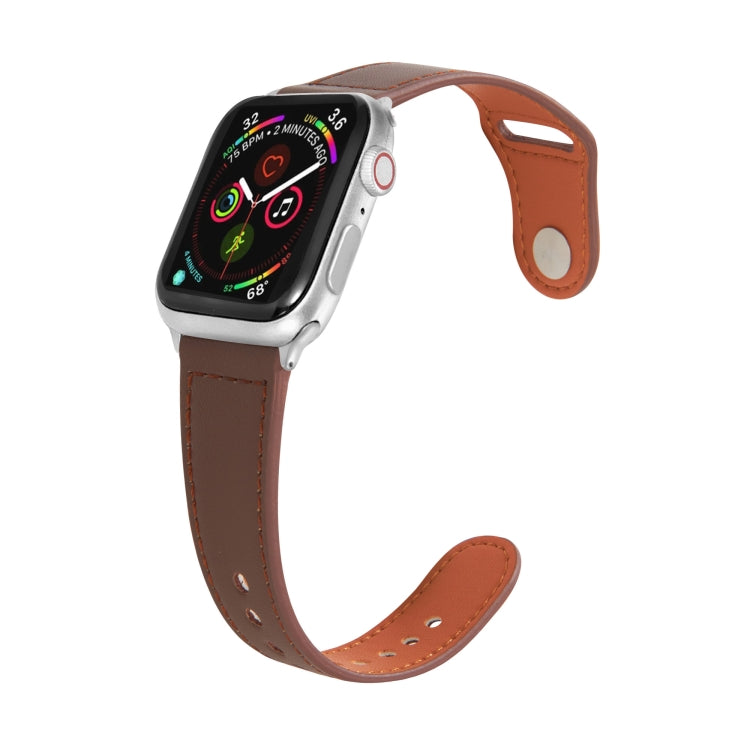 Nail Silver Buckle Leather Watch Band For Apple Watch Series, 7 41mm / 6&SE&5&4 40mm / 3&2&1 38mm