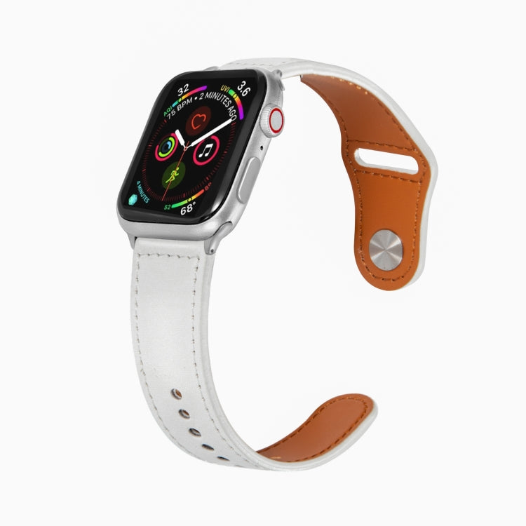 Nail Silver Buckle Leather Watch Band For Apple Watch Series, 7 45mm / 6&SE&5&4 44mm / 3&2&1 42mm