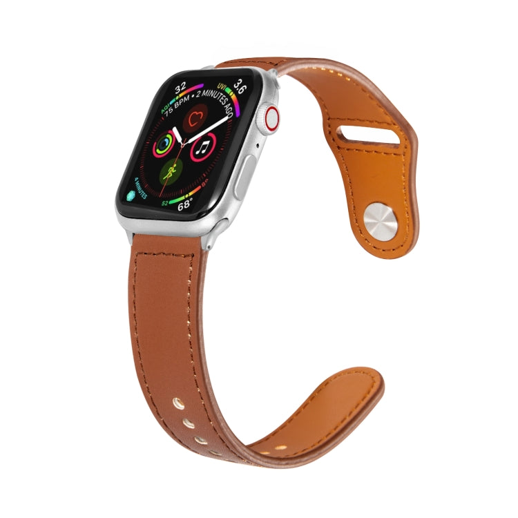Nail Silver Buckle Leather Watch Band For Apple Watch Series, 7 45mm / 6&SE&5&4 44mm / 3&2&1 42mm