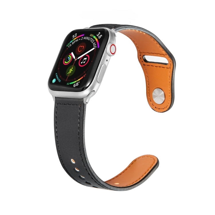 Nail Silver Buckle Leather Watch Band For Apple Watch Series, 7 45mm / 6&SE&5&4 44mm / 3&2&1 42mm