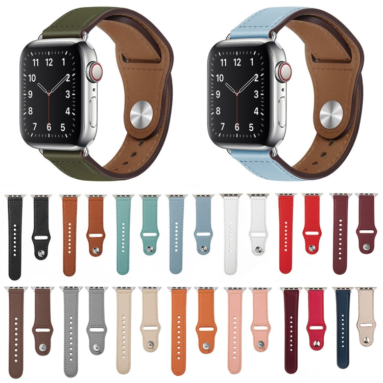 Nail Silver Buckle Leather Watch Band For Apple Watch Series, 7 45mm / 6&SE&5&4 44mm / 3&2&1 42mm
