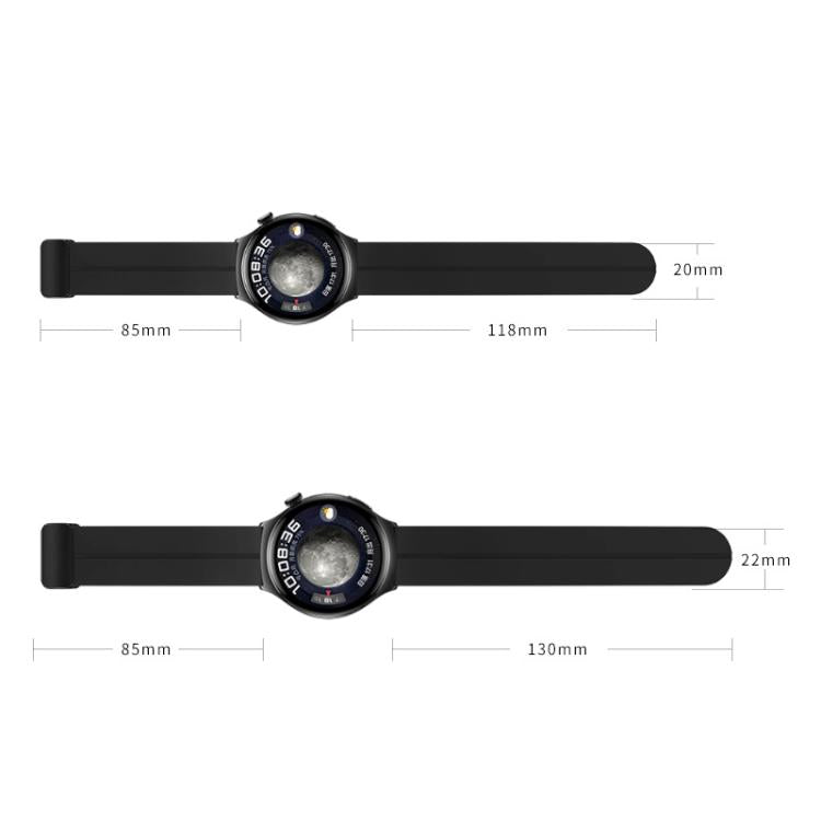 xDfind  Flat Head Groove Folding Black Buckle Silicone Watch Band, 22mm