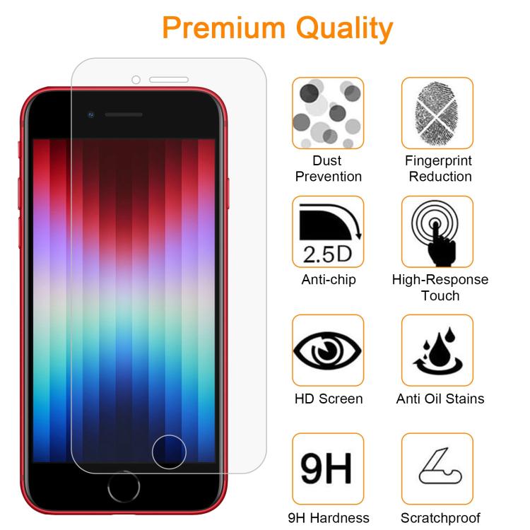 10pcs xDfind 9H 2.5D High Aluminum Tempered Glass Film, For iPhone SE 2022 / SE 2020