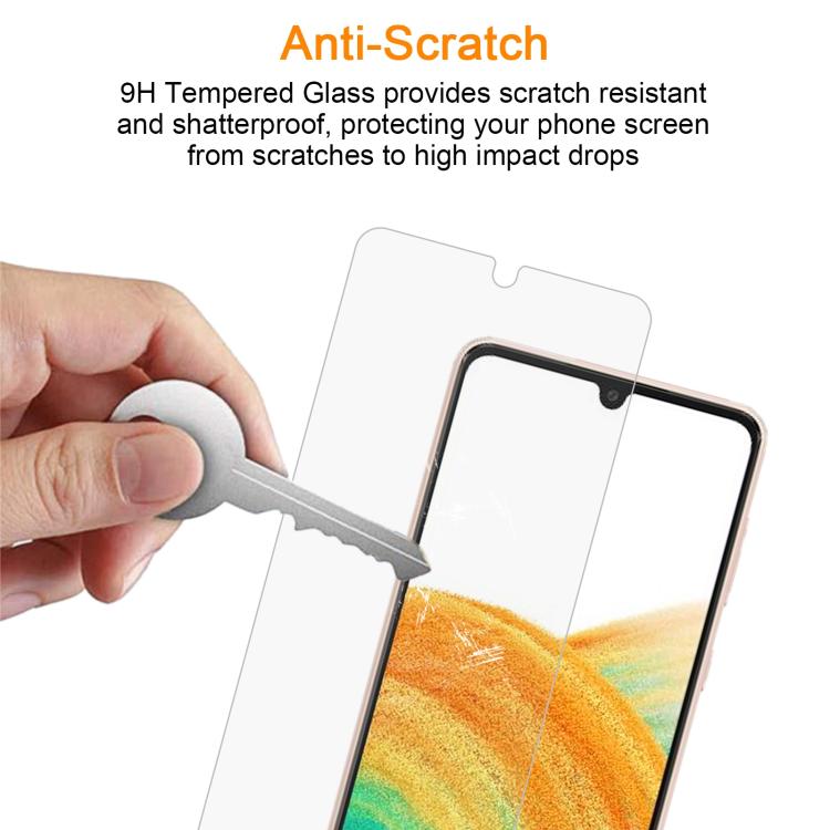10pcs xDfind 0.26mm 9H 2.5D Middle Aluminum Tempered Glass Film, For Samsung Galaxy A34 5G, For Samsung Galaxy A52s 5G / A23s, For Samsung Galaxy A04s / A04 / A04e, For Samsung Galaxy A12 5G / A12 Nacho / M12, For Samsung Galaxy A22 5G / A23