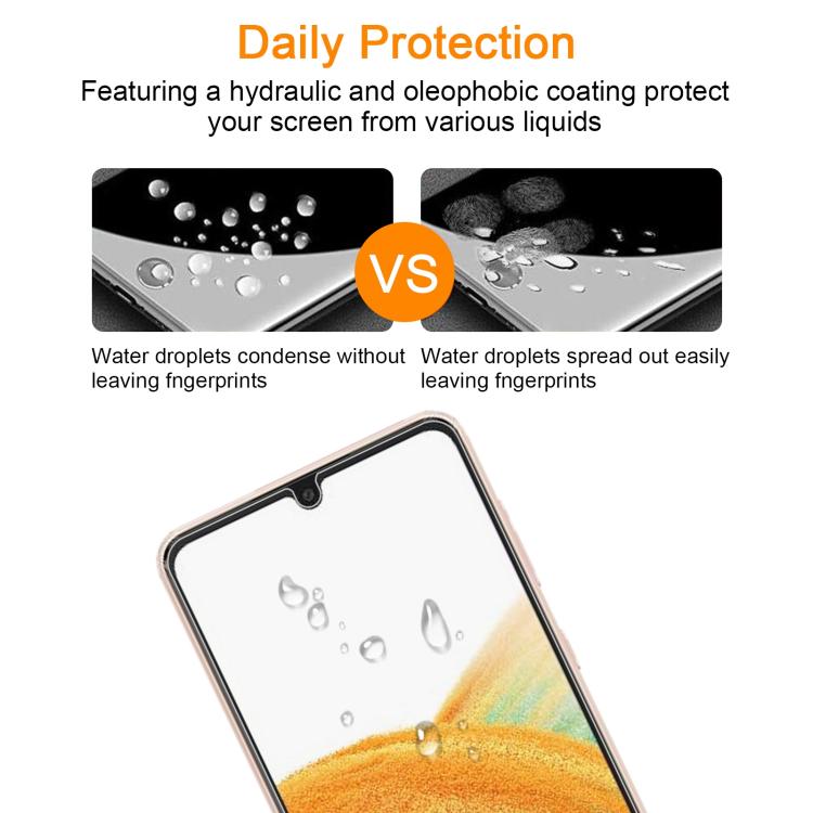 10pcs xDfind 0.26mm 9H 2.5D Middle Aluminum Tempered Glass Film, For Samsung Galaxy A34 5G, For Samsung Galaxy A52s 5G / A23s, For Samsung Galaxy A04s / A04 / A04e, For Samsung Galaxy A12 5G / A12 Nacho / M12, For Samsung Galaxy A22 5G / A23