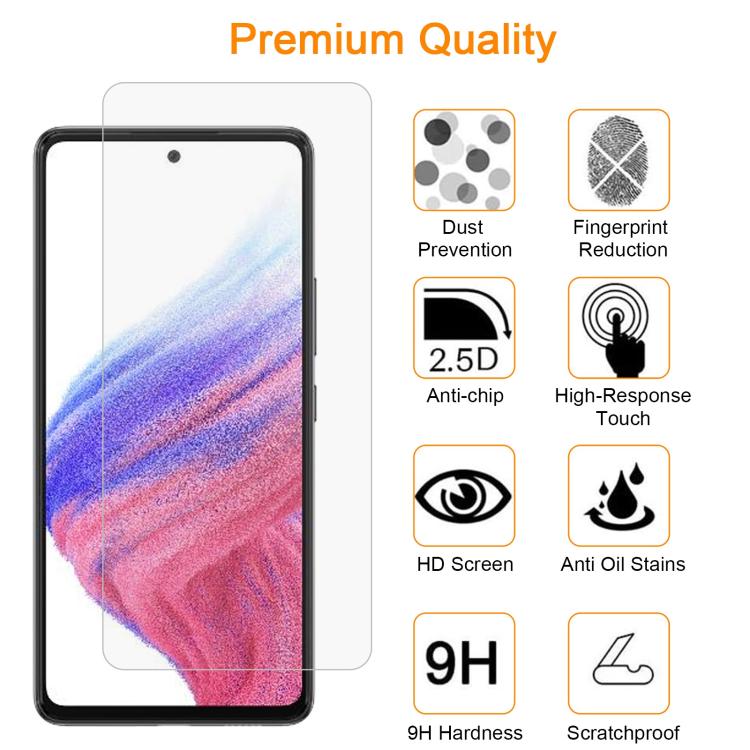 10pcs xDfind 0.26mm 9H 2.5D Middle Aluminum Tempered Glass Film, For Samsung Galaxy A53 5G, For Samsung Galaxy A73 4G, For Samsung Galaxy A03s / A03 Core, For Samsung Galaxy A33 5G, For Samsung Galaxy A32 4G