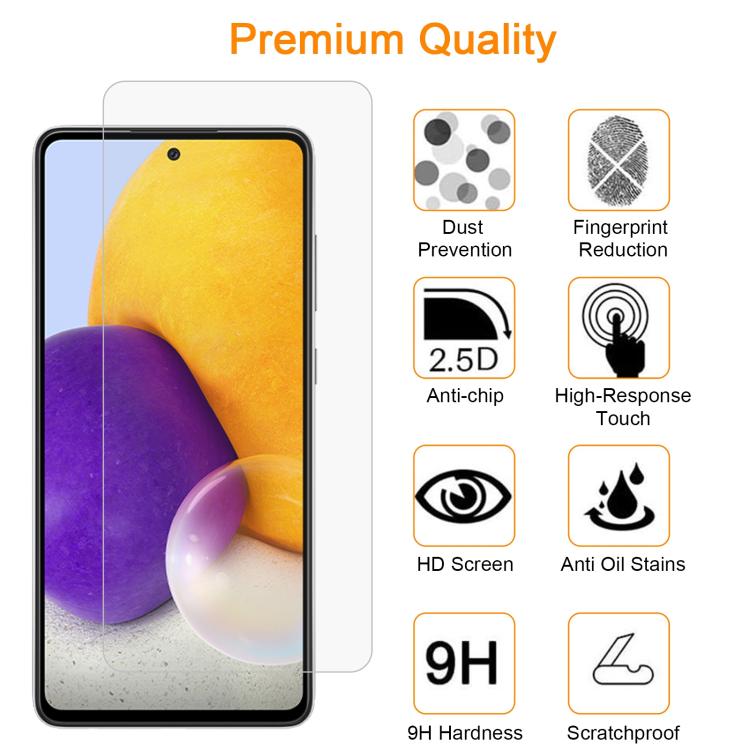 10pcs xDfind 0.26mm 9H 2.5D Middle Aluminum Tempered Glass Film, For Samsung Galaxy A72 5G / 4G, For Samsung Galaxy A21s, For Samsung Galaxy A51 5G, For Samsung Galaxy A52 5G / 4G