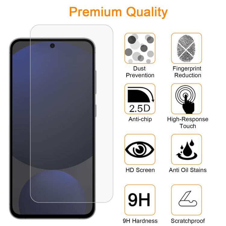 10pcs xDfind 0.26mm 9H 2.5D Middle Aluminum Tempered Glass Film, For Samsung Galaxy S24 FE 5G, For Samsung Galaxy S24+ 5G, For Samsung Galaxy S24 5G, For Samsung Galaxy S23 FE 5G