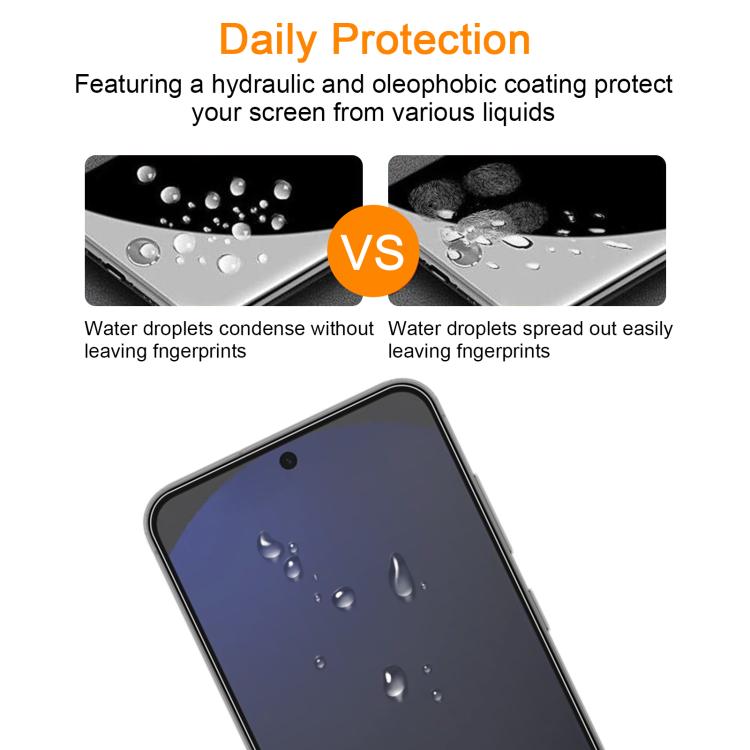 10pcs xDfind 0.26mm 9H 2.5D Middle Aluminum Tempered Glass Film, For Samsung Galaxy S24 FE 5G, For Samsung Galaxy S24+ 5G, For Samsung Galaxy S24 5G, For Samsung Galaxy S23 FE 5G