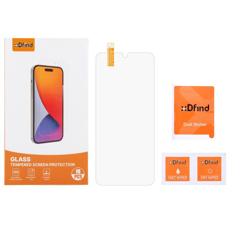 10pcs xDfind 0.26mm 9H 2.5D Middle Aluminum Tempered Glass Film, For Redmi 14R / A3 Pro, For Redmi Note 14 5G, For Redmi 13 5G / 4G / Note 13R, For Redmi A3x, For Xiaomi Poco C61 / Redmi A3