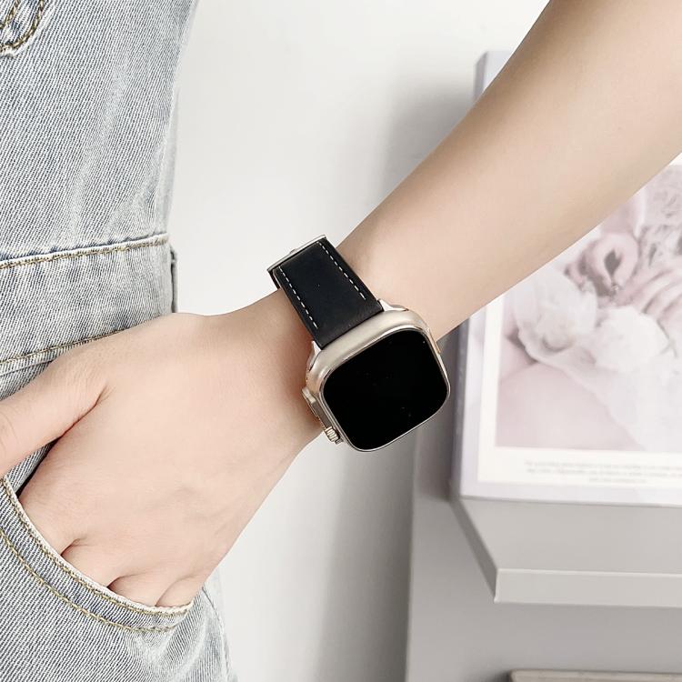 xDfind Black Shark Fine Grain Leather Watch Band, For Apple Watch 42 / 44 / 45 / 46 / 49mm