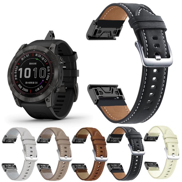 xDfind Silver Buckle Leather Quick Release Watch Band, For Garmin Fenix 7 / 7X / 6X 26mm