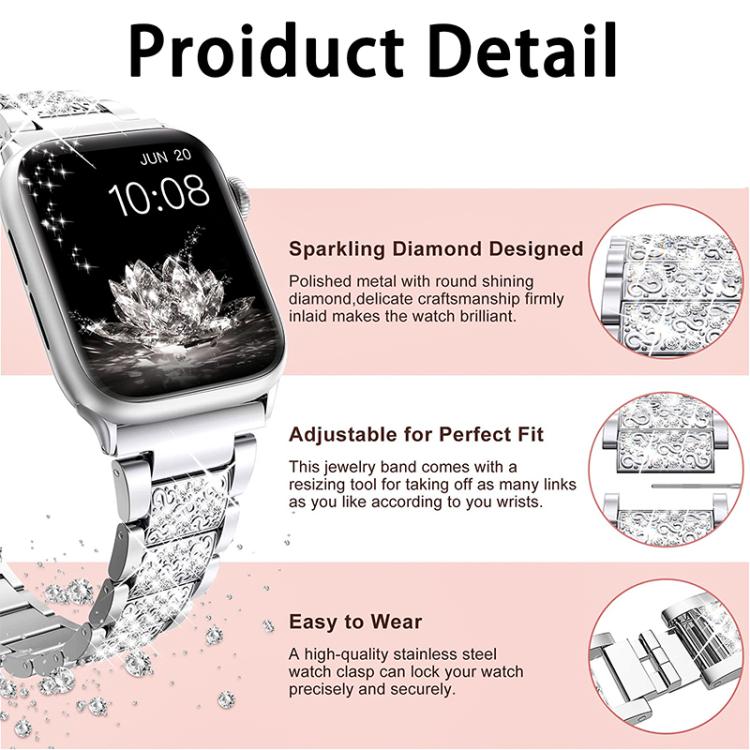 xDfind Diamond Jewelry Stainless Steel Watch Band, For Apple Watch 42 / 44 / 45 / 46 / 49mm