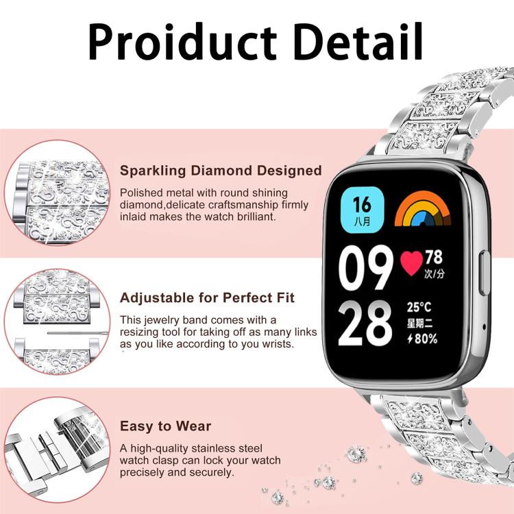 xDfind Diamond Jewelry Stainless Steel Watch Band, For Xiaomi Smart Band 10 / 9 / 8 / NFC 14mm