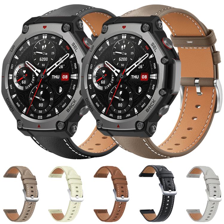 xDfind Flat Head Black Shark Fine Grain Leather Watch Band, For Amazfit T-Rex 3 22mm