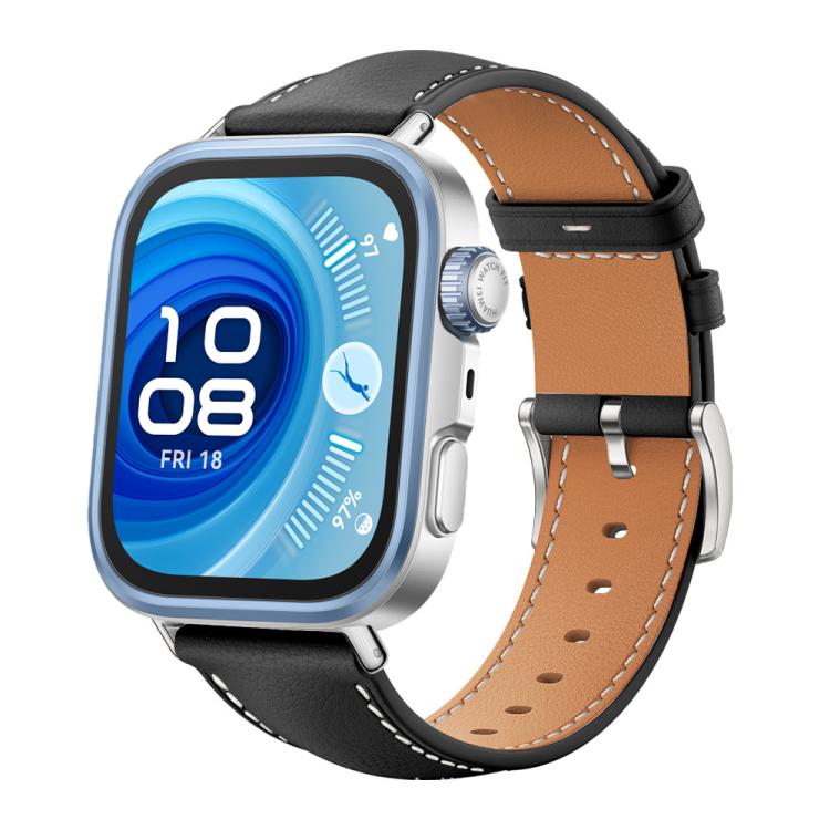xDfind Flat Head Black Shark Fine Grain Leather Watch Band, For Huawei Watch Fit 4 Pro / Fit 4 / Fit 3 20mm
