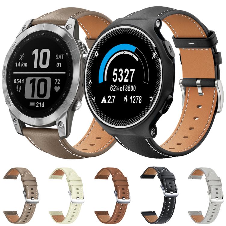 xDfind Flat Head Black Shark Fine Grain Leather Watch Band, For Garmin Fenix 8/7/6/5 22mm 20mm