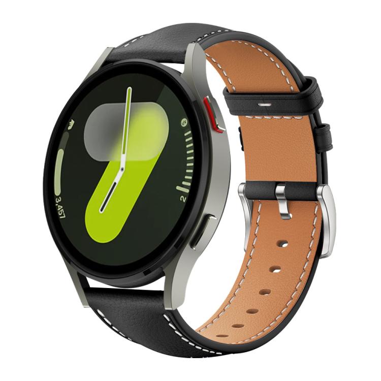 xDfind Flat Head Black Shark Fine Grain Leather Watch Band, For Samsung Galaxy Watch7 / FE / 6 / 5 / 4