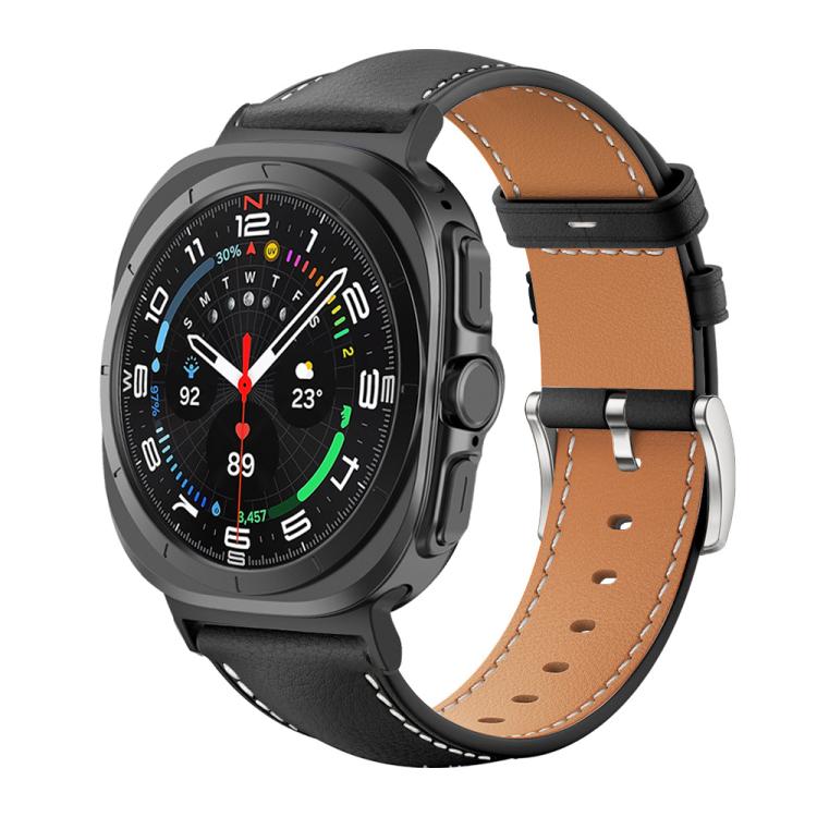 xDfind Flat Head Black Shark Fine Grain Leather Watch Band, For Samsung Galaxy Watch Ultra / Ultra 2025