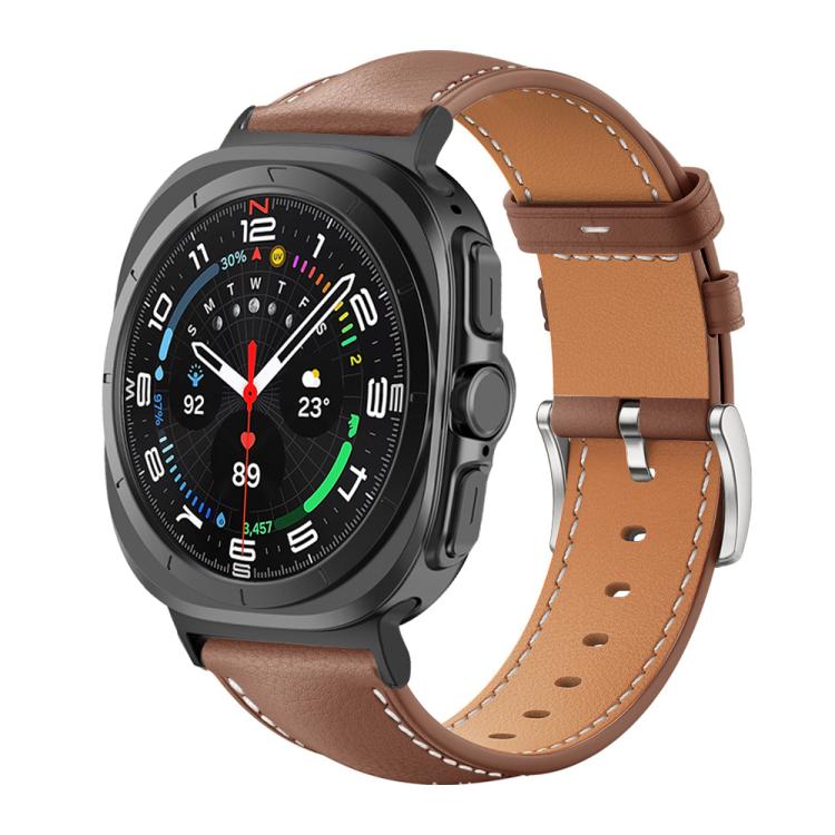xDfind Flat Head Black Shark Fine Grain Leather Watch Band, For Samsung Galaxy Watch Ultra / Ultra 2025
