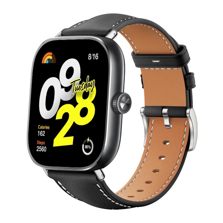 xDfind Flat Head Black Shark Fine Grain Leather Watch Band, For Xiaomi Smart Band 9 Pro/Redmi Watch 5 20mm