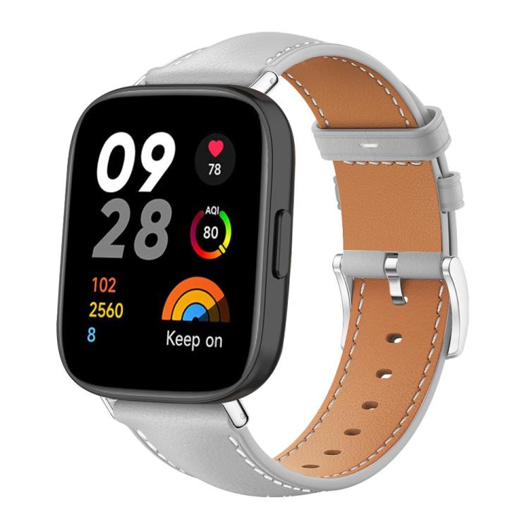 xDfind Flat Head Black Shark Fine Grain Leather Watch Band, For Redmi Watch 3 20mm