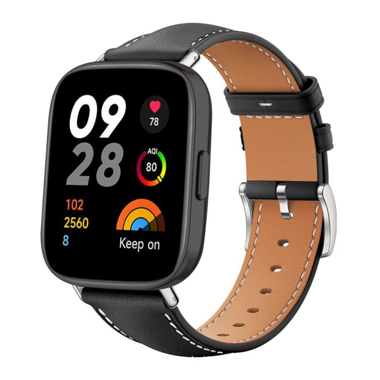 xDfind Flat Head Black Shark Fine Grain Leather Watch Band, For Redmi Watch 3 20mm