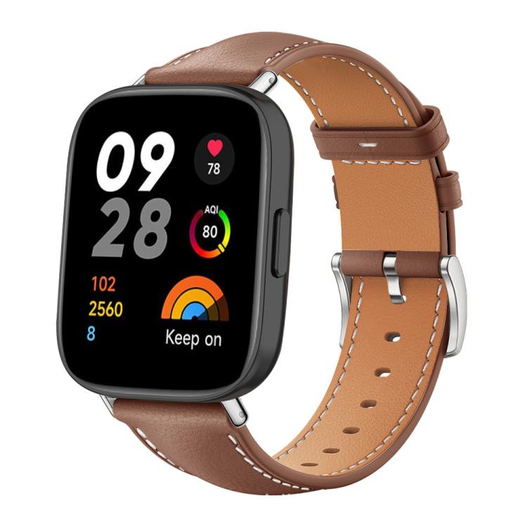 xDfind Flat Head Black Shark Fine Grain Leather Watch Band, For Redmi Watch 3 20mm
