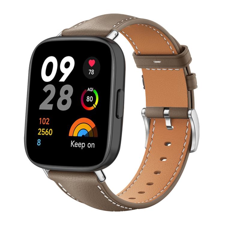 xDfind Flat Head Black Shark Fine Grain Leather Watch Band, For Redmi Watch 3 20mm