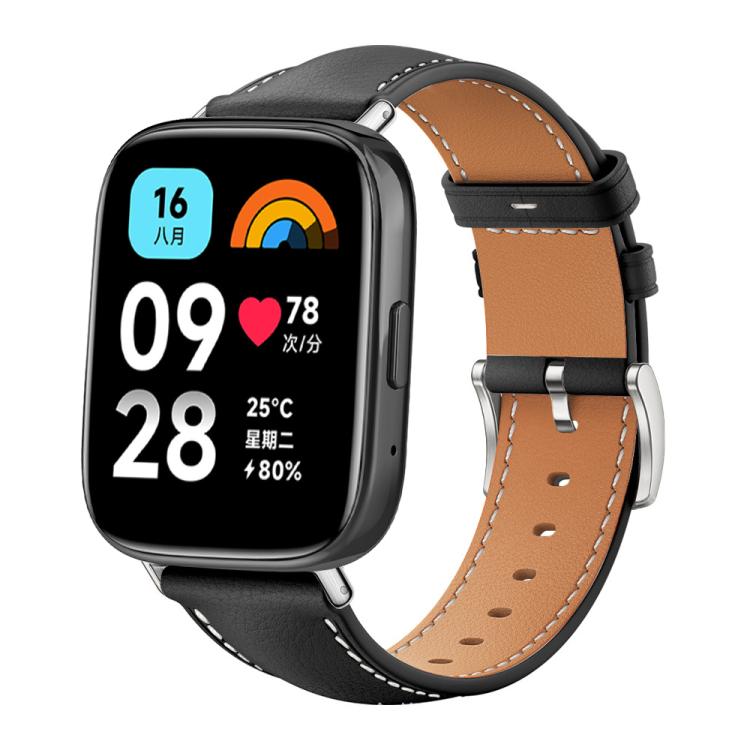 xDfind Flat Head Black Shark Fine Grain Leather Watch Band, For Redmi Watch 3 Active / Lite 20mm