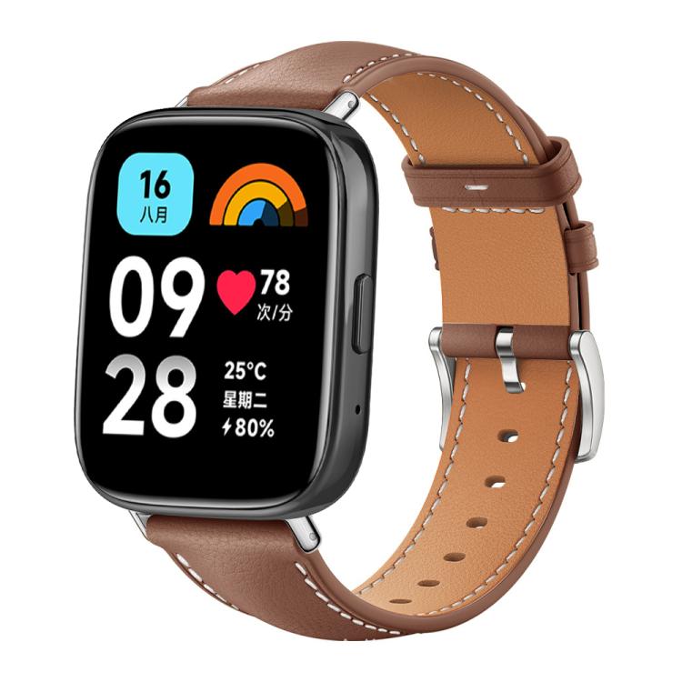 xDfind Flat Head Black Shark Fine Grain Leather Watch Band, For Redmi Watch 3 Active / Lite 20mm
