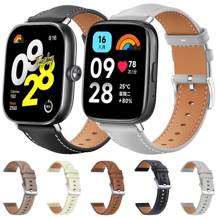 xDfind Flat Head Black Shark Fine Grain Leather Watch Band, For Xiaomi Smart Band 9 Pro/Redmi Watch 5 20mm