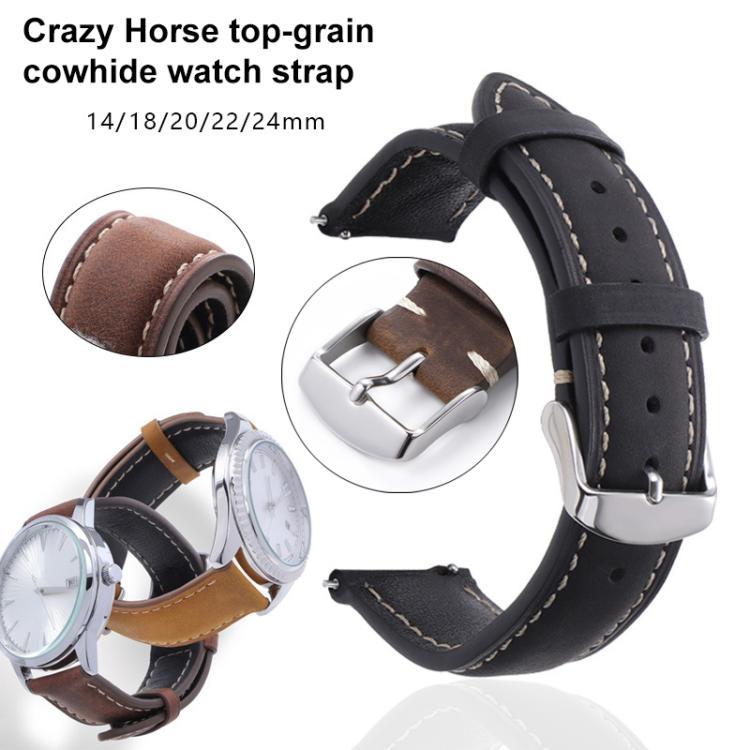 xDfind Retro Crazy Horse Texture Leather Watch Band, 22mm