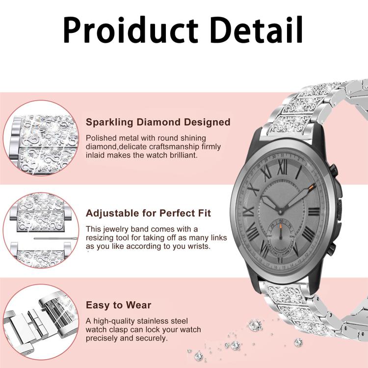 xDfind Diamond Jewelry Stainless Steel Watch Band, For Fossil Q Machine Hybrid Watch 22mm