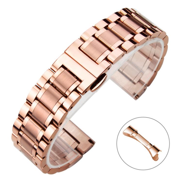 xDfind Five-bead Solid Stainless Steel Butterfly Buckle Watch Band, 18mm