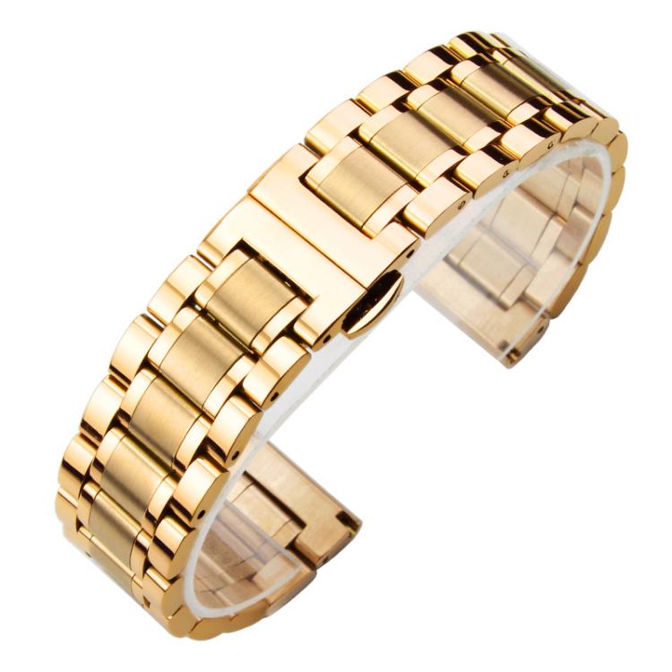 xDfind Five-bead Solid Stainless Steel Butterfly Buckle Watch Band, 22mm
