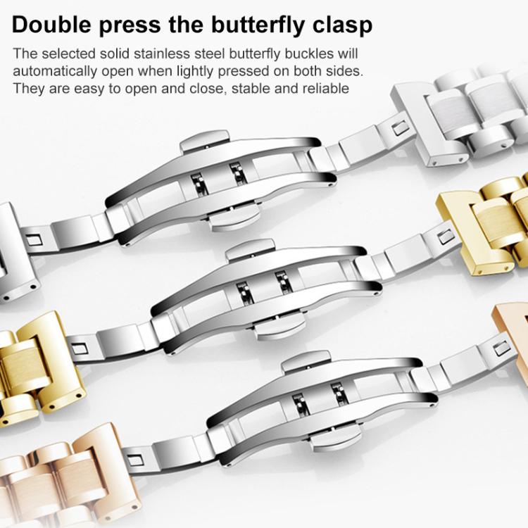 xDfind Five-bead Solid Stainless Steel Butterfly Buckle Watch Band, 22mm