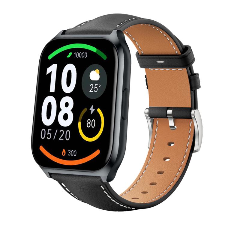 xDfind Flat Head Black Shark Fine Grain Leather Watch Band, 22mm For Xiaomi Haylou Watch LS09B / LS05S / LS10