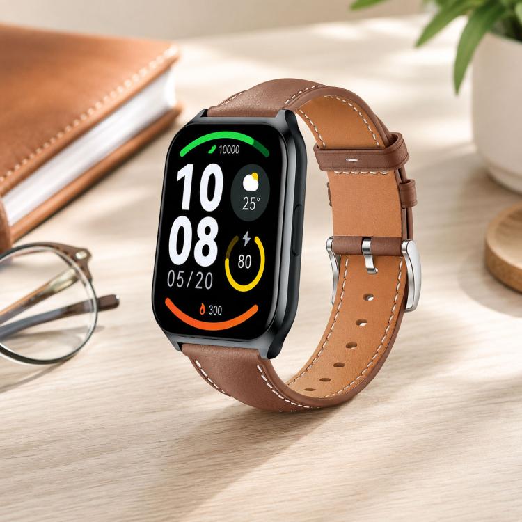 xDfind Flat Head Black Shark Fine Grain Leather Watch Band, 22mm For Xiaomi Haylou Watch LS09B / LS05S / LS10