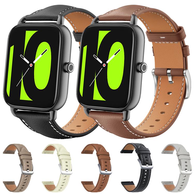 xDfind Flat Head Black Shark Fine Grain Leather Watch Band, 22mm For Xiaomi Haylou Watch LS09B / LS05S / LS10