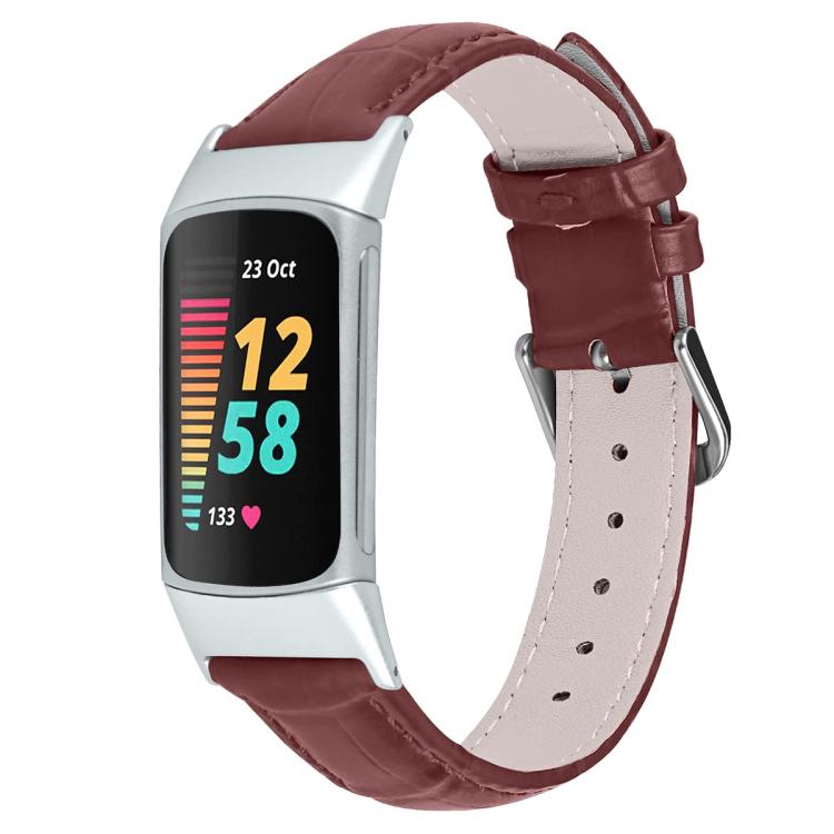 xDfind Bamboo Texture Pin Buckle Leather Watch Band, For Fitbit Charge 6 / 5 18mm