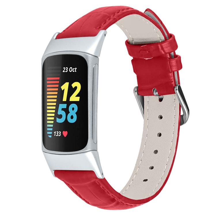 xDfind Bamboo Texture Pin Buckle Leather Watch Band, For Fitbit Charge 6 / 5 18mm